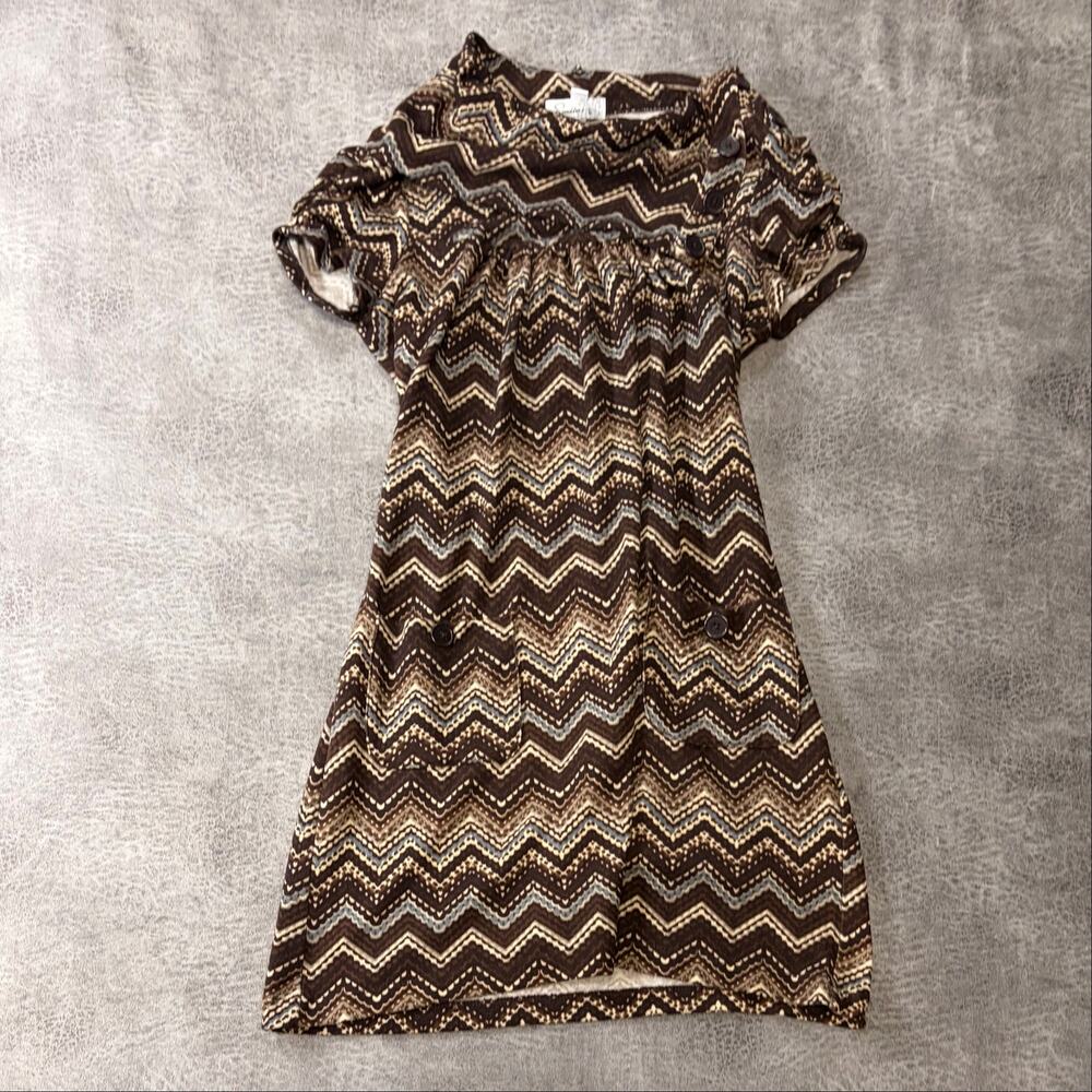 Vintage Chevron Brown Mini Babydoll Dress